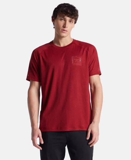 Lightweight Microfiber Solid Round Neck Half Sleeve Printed T-Shirt with Breathable Mesh - Sundried Tomato