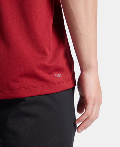 Lightweight Microfiber Solid Round Neck Half Sleeve Printed T-Shirt with Breathable Mesh - Sundried Tomato