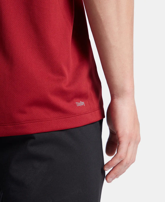 Lightweight Microfiber Round Neck Half Sleeve Printed T-Shirt with Breathable Mesh - Sundried Tomato