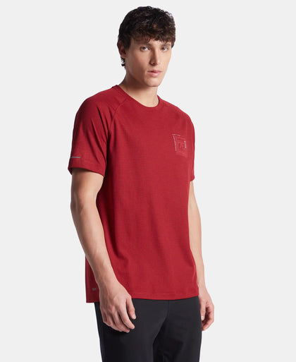 Lightweight Microfiber Solid Round Neck Half Sleeve Printed T-Shirt with Breathable Mesh - Sundried Tomato
