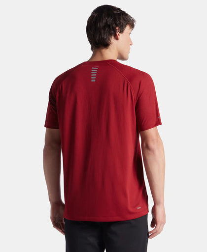 Lightweight Microfiber Solid Round Neck Half Sleeve Printed T-Shirt with Breathable Mesh - Sundried Tomato