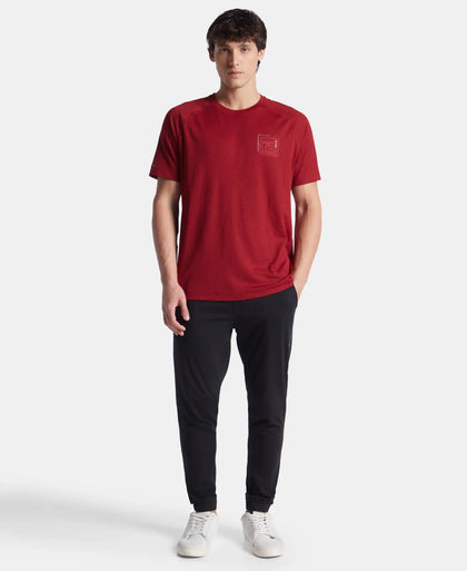 Lightweight Microfiber Solid Round Neck Half Sleeve Printed T-Shirt with Breathable Mesh - Sundried Tomato