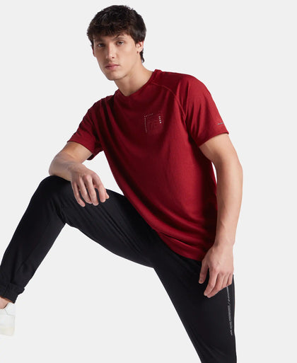 Lightweight Microfiber Solid Round Neck Half Sleeve Printed T-Shirt with Breathable Mesh - Sundried Tomato