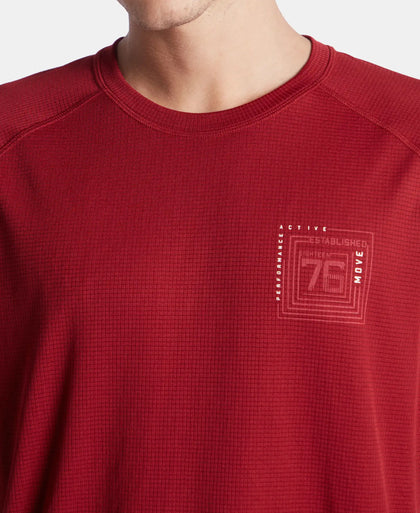 Lightweight Microfiber Solid Round Neck Half Sleeve Printed T-Shirt with Breathable Mesh - Sundried Tomato