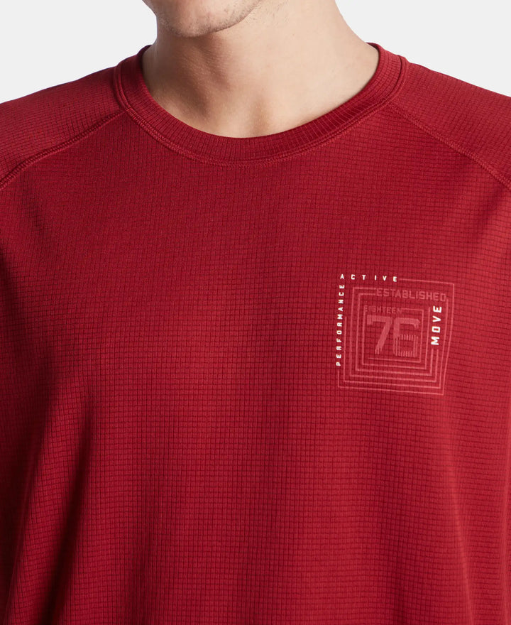 Lightweight Microfiber Round Neck Half Sleeve Printed T-Shirt with Breathable Mesh - Sundried Tomato