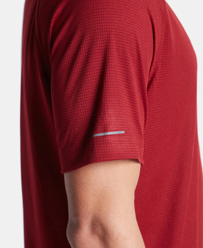 Lightweight Microfiber Solid Round Neck Half Sleeve Printed T-Shirt with Breathable Mesh - Sundried Tomato