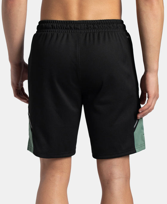 Recycled Microfiber Straight Fit Shorts with StayFresh Treatment - Black & Green