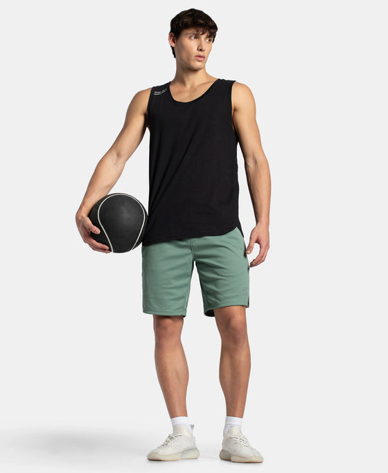 Recycled Microfiber Straight Fit Shorts with StayFresh Treatment - Green & White