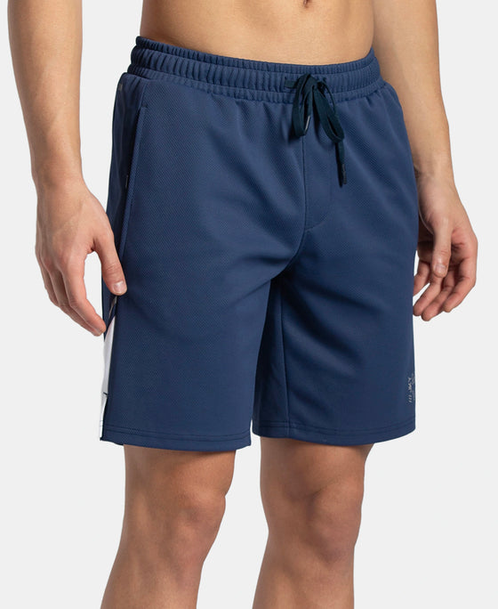 Recycled Microfiber Straight Fit Shorts with StayFresh Treatment - Navy & White