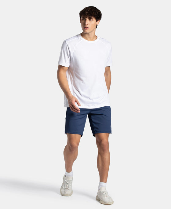 Recycled Microfiber Straight Fit Shorts with StayFresh Treatment - Navy & White