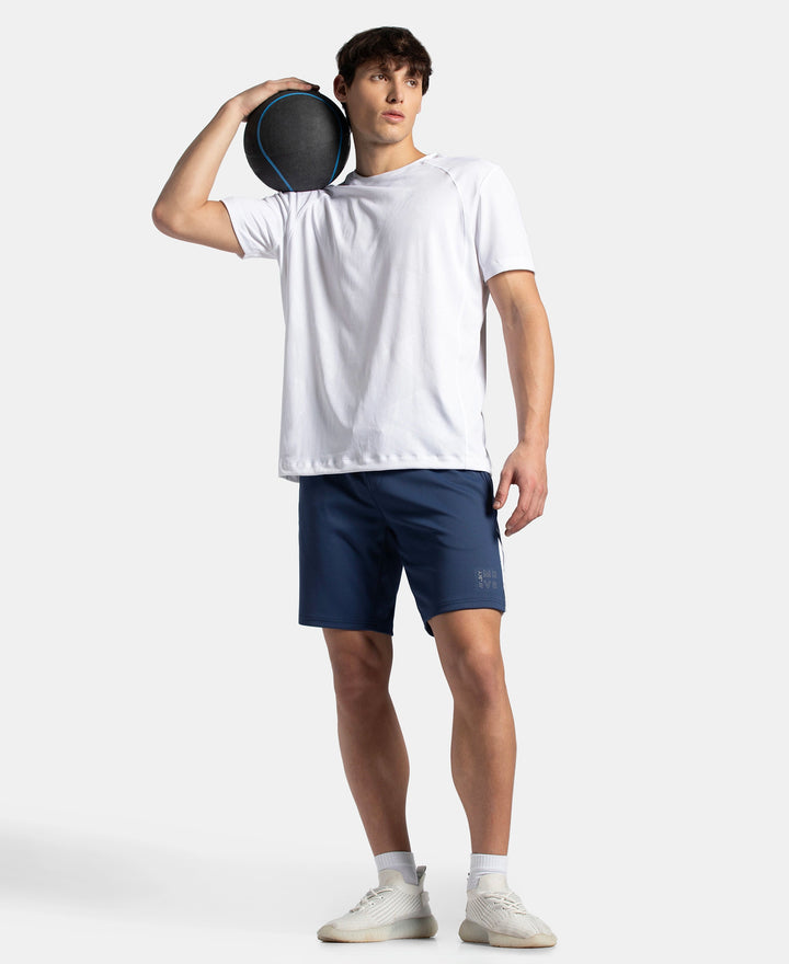 Recycled Microfiber Straight Fit Shorts with StayFresh Treatment - Navy & White
