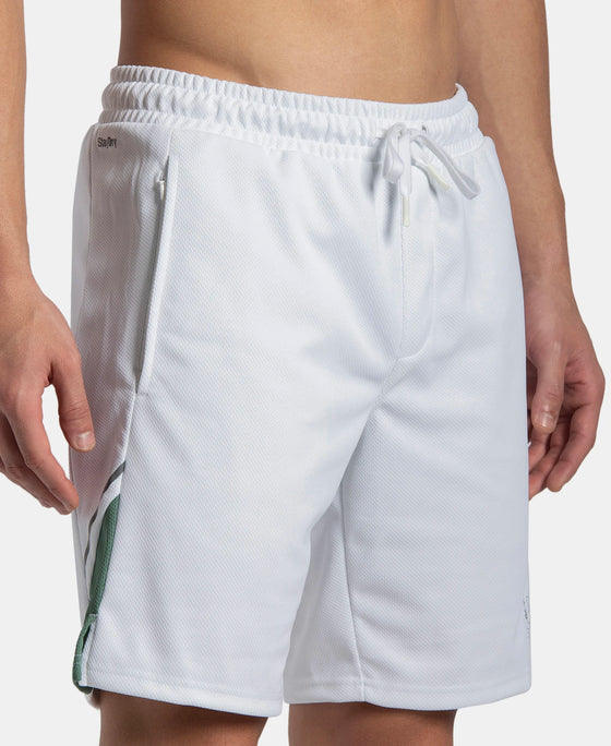 Recycled Microfiber Straight Fit Shorts with StayFresh Treatment - White & Green