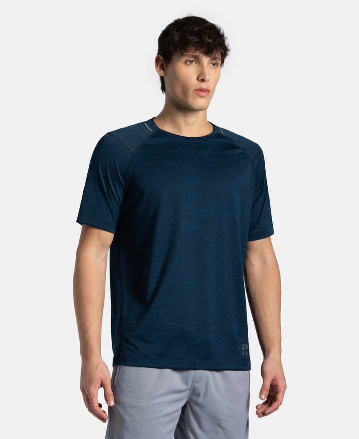 Microfiber Fabric Round Neck Half Sleeve T-Shirt with StayDry Tech - Navy Melange