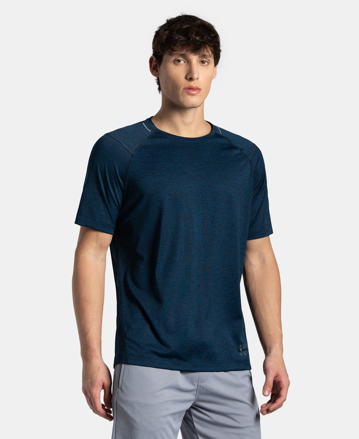 Microfiber Fabric Round Neck Half Sleeve T-Shirt with StayDry Tech - Navy Melange