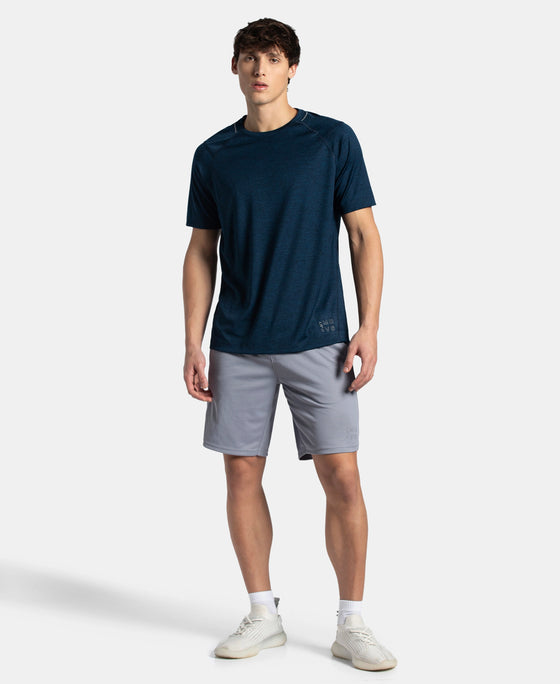 Microfiber Fabric Round Neck Half Sleeve T-Shirt with StayDry Tech - Navy Melange