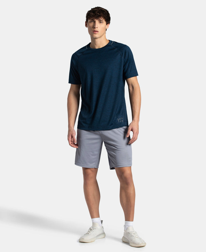 Microfiber Fabric Round Neck Half Sleeve T-Shirt with StayDry Tech - Navy Melange