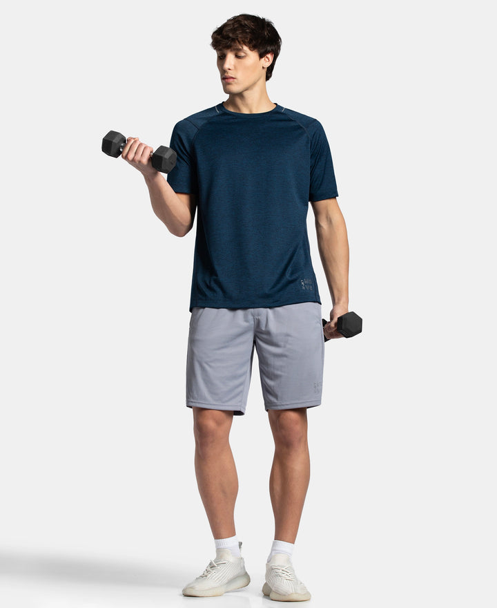 Microfiber Fabric Round Neck Half Sleeve T-Shirt with StayDry Tech - Navy Melange