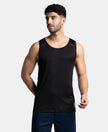 Lightweight Microfiber Solid Tank Top with Breathable Mesh - Black