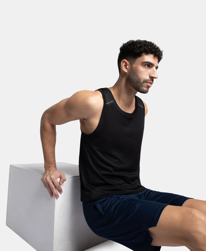 Lightweight Microfiber Solid Tank Top with Breathable Mesh - Black