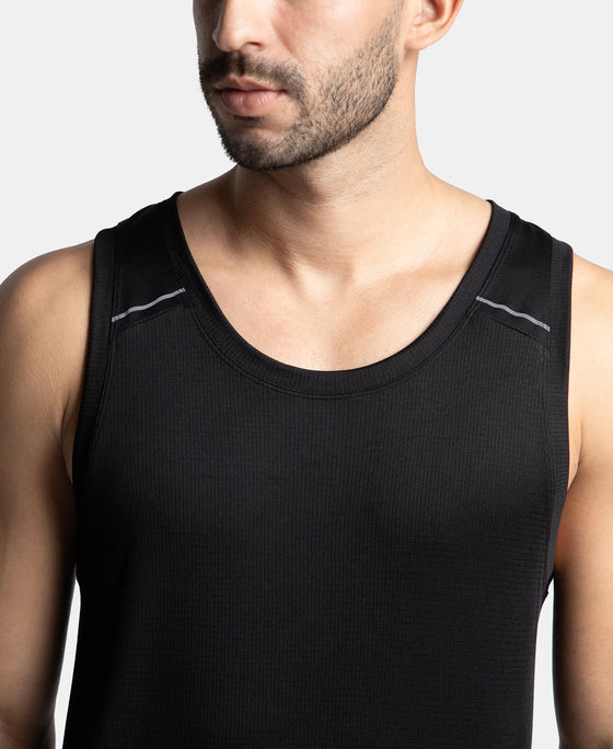 Lightweight Microfiber Solid Tank Top with Breathable Mesh - Black