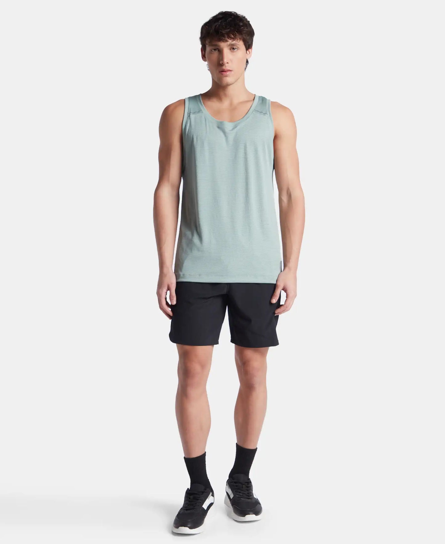 Lightweight Microfiber Solid Tank Top with Breathable Mesh - Iceberg Green