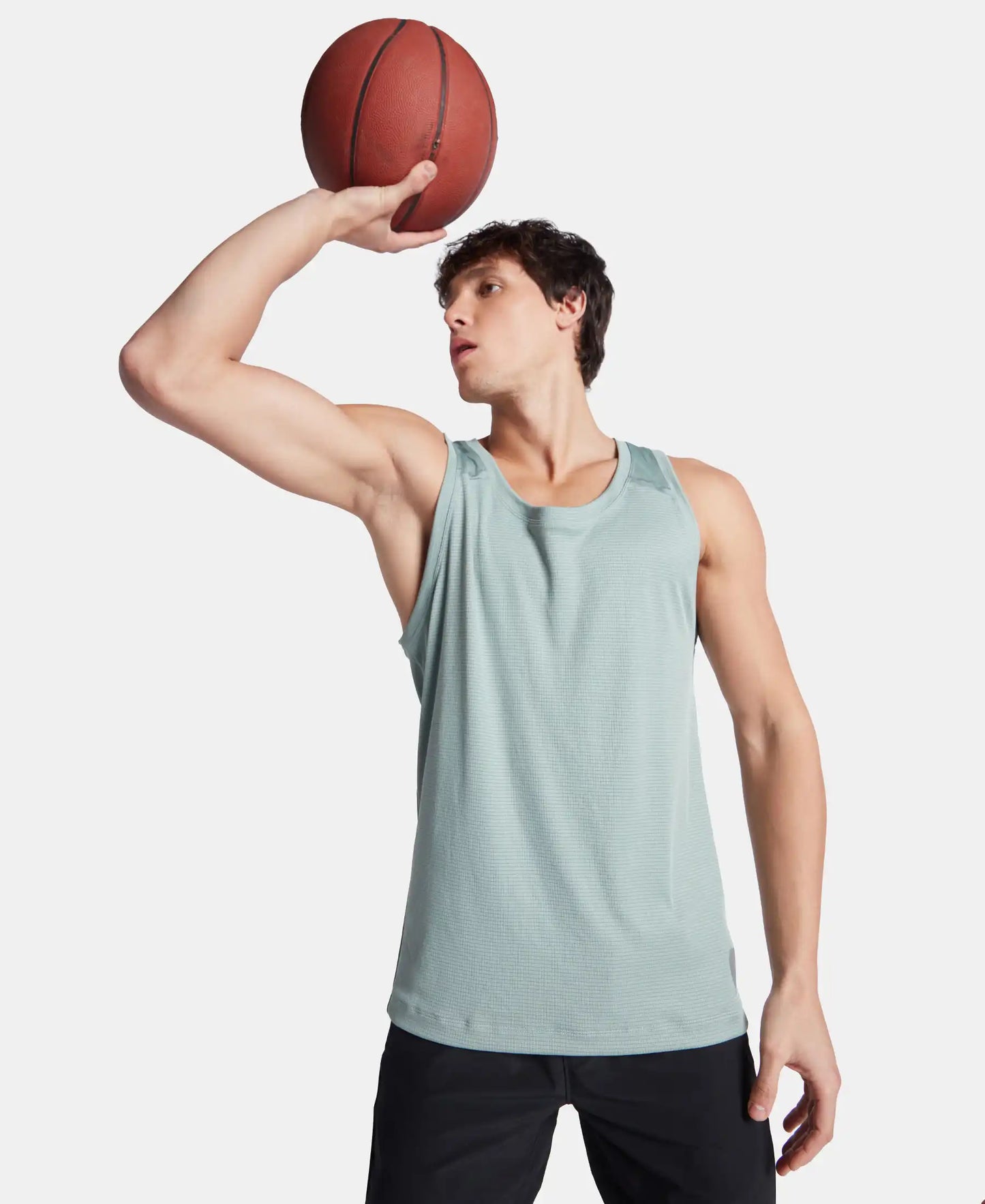 Lightweight Microfiber Solid Tank Top with Breathable Mesh - Iceberg Green