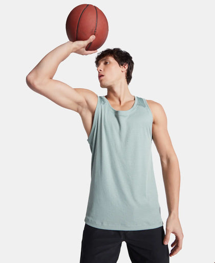 Lightweight Microfiber Solid Tank Top with Breathable Mesh - Iceberg Green