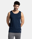 Lightweight Microfiber Solid Tank Top with Breathable Mesh - Navy