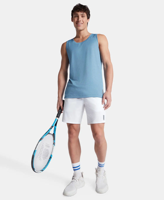 Lightweight Microfiber Solid Tank Top with Breathable Mesh - Provincial Blue