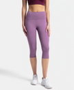 Microfiber Elastane Stretch Slim Fit Capri with Back Waistband Pocket - Chinese Violet