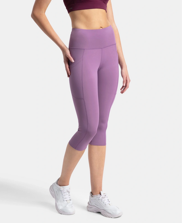 Microfiber Elastane Stretch Slim Fit Capri with Back Waistband Pocket - Chinese Violet