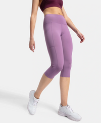 Microfiber Elastane Stretch Slim Fit Capri with Back Waistband Pocket - Chinese Violet