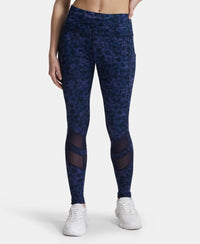 Microfiber Elastane Stretch Performance Leggings with Breathable Mesh and Stay Dry Technology - Peacoat Print