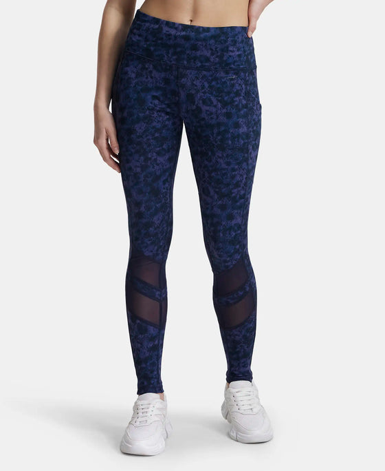 Microfiber Elastane Stretch Performance Leggings with Breathable Mesh and Stay Dry Technology - Peacoat Print