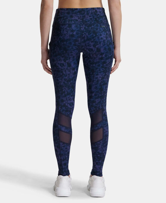 Microfiber Elastane Stretch Performance Leggings with Breathable Mesh and Stay Dry Technology - Peacoat Print