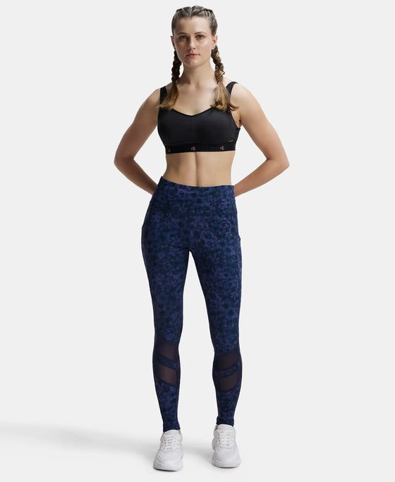 Microfiber Elastane Stretch Performance Leggings with Breathable Mesh and Stay Dry Technology - Peacoat Print