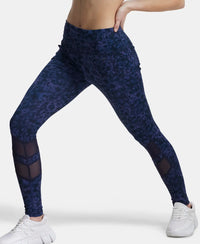 Microfiber Elastane Stretch Performance Leggings with Breathable Mesh and Stay Dry Technology - Peacoat Print