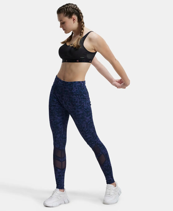 Microfiber Elastane Stretch Performance Leggings with Breathable Mesh and Stay Dry Technology - Peacoat Print