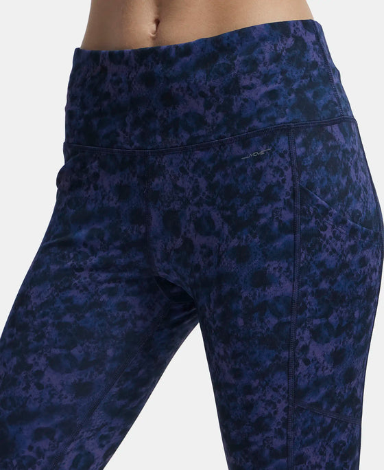 Microfiber Elastane Stretch Performance Leggings with Breathable Mesh and Stay Dry Technology - Peacoat Print