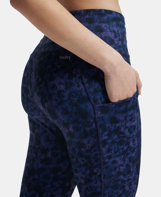 Microfiber Elastane Stretch Performance Leggings with Breathable Mesh and Stay Dry Technology - Peacoat Print
