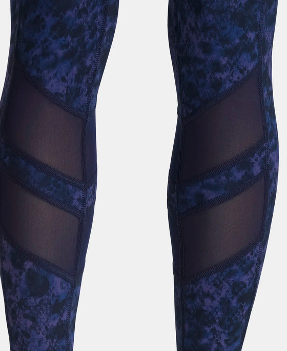 Microfiber Elastane Stretch Performance Leggings with Breathable Mesh and Stay Dry Technology - Peacoat Print