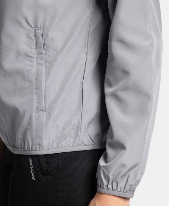 Microfiber Fabric Relaxed Fit Raglan Styled Water Resistant Hoodie Jacket - Grey