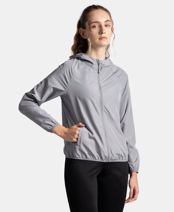 Microfiber Fabric Relaxed Fit Raglan Styled Water Resistant Hoodie Jacket - Grey