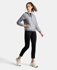 Microfiber Fabric Relaxed Fit Raglan Styled Water Resistant Hoodie Jacket - Grey