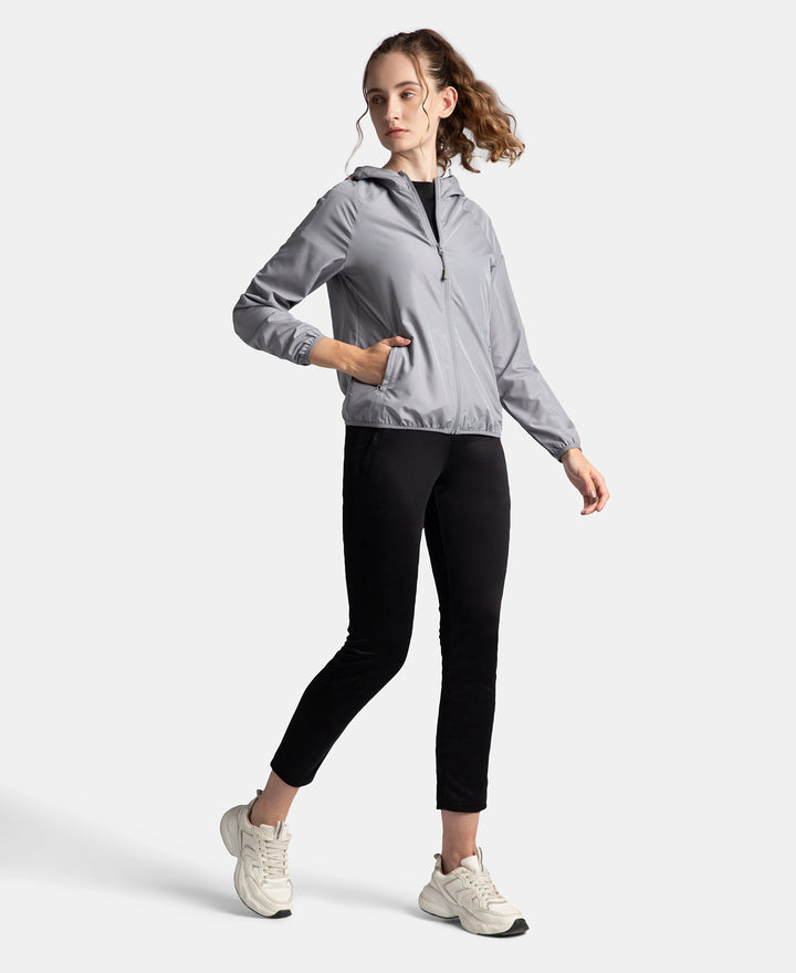 Microfiber Fabric Relaxed Fit Raglan Styled Water Resistant Hoodie Jacket - Grey