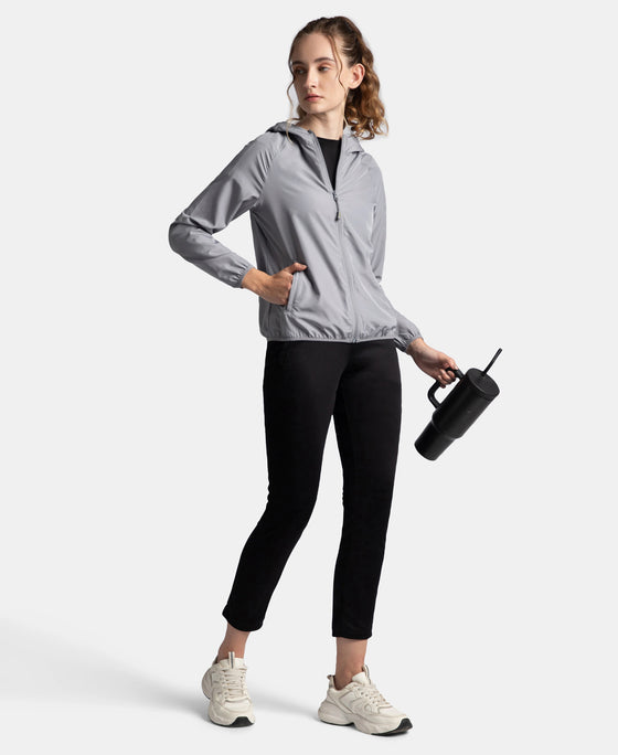 Microfiber Fabric Relaxed Fit Raglan Styled Water Resistant Hoodie Jacket - Grey