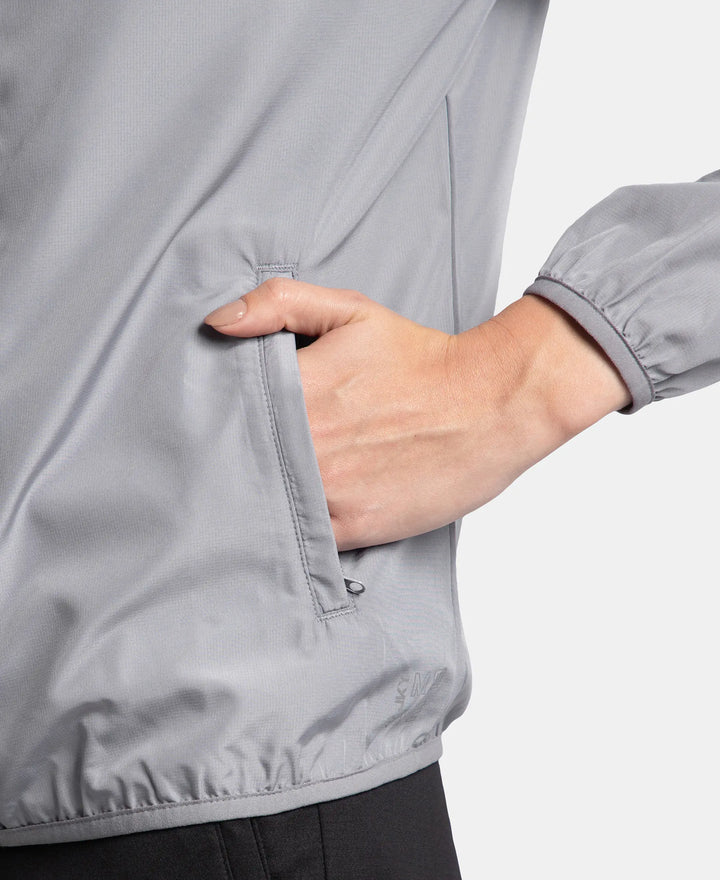 Microfiber Fabric Relaxed Fit Raglan Styled Water Resistant Hoodie Jacket - Grey