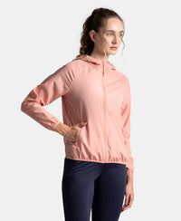 Microfiber Fabric Relaxed Fit Raglan Styled Water Resistant Hoodie Jacket - Mellow Rose
