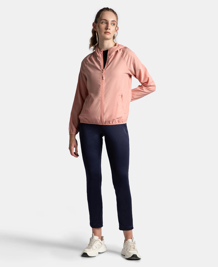 Microfiber Fabric Relaxed Fit Raglan Styled Water Resistant Hoodie Jacket - Mellow Rose