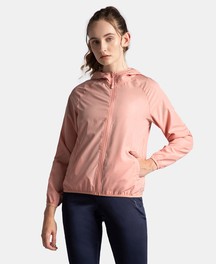 Microfiber Fabric Relaxed Fit Raglan Styled Water Resistant Hoodie Jacket - Mellow Rose